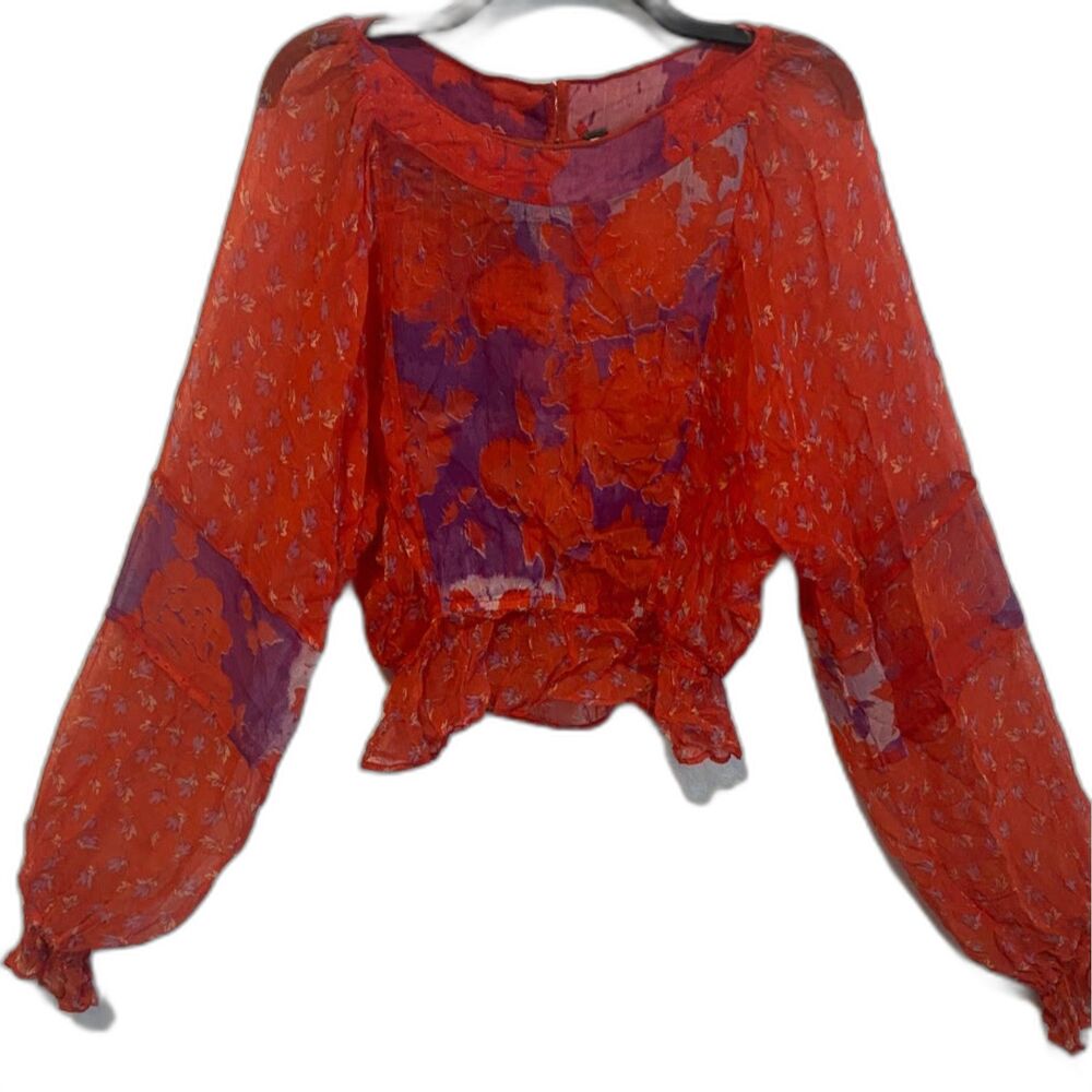 Free People Floral Sheer Long Sleeve Blouse